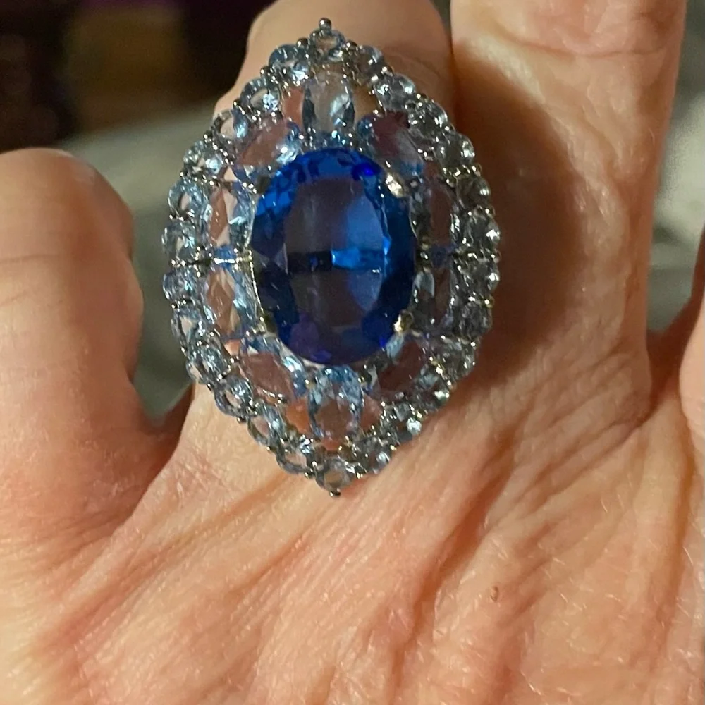 ***SHOW STOPPER NATURAL SAPPHIRE & AQUA MARINE HUGE COCKTAIL RING(SIZE 7)*** - Picture 2 of 9